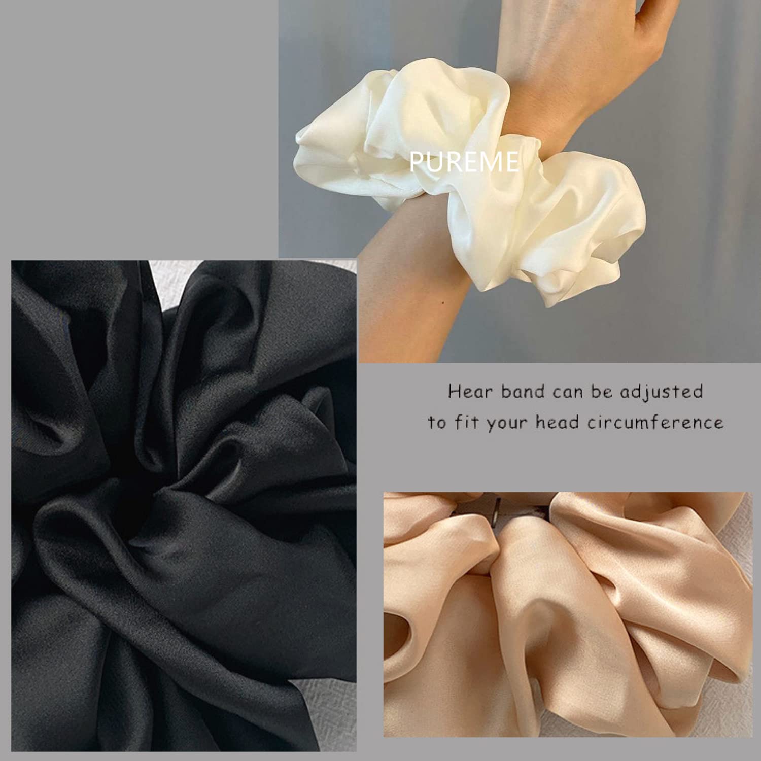 XINGNIAO Pack of 4 Massive Silk Scrunchies, Oversized Scrunchies for Thick Hair Satin Scrunchies - Image 4