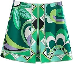 Women Printed Mini Skirt Side Zipper Holiday Beach Skirts Green