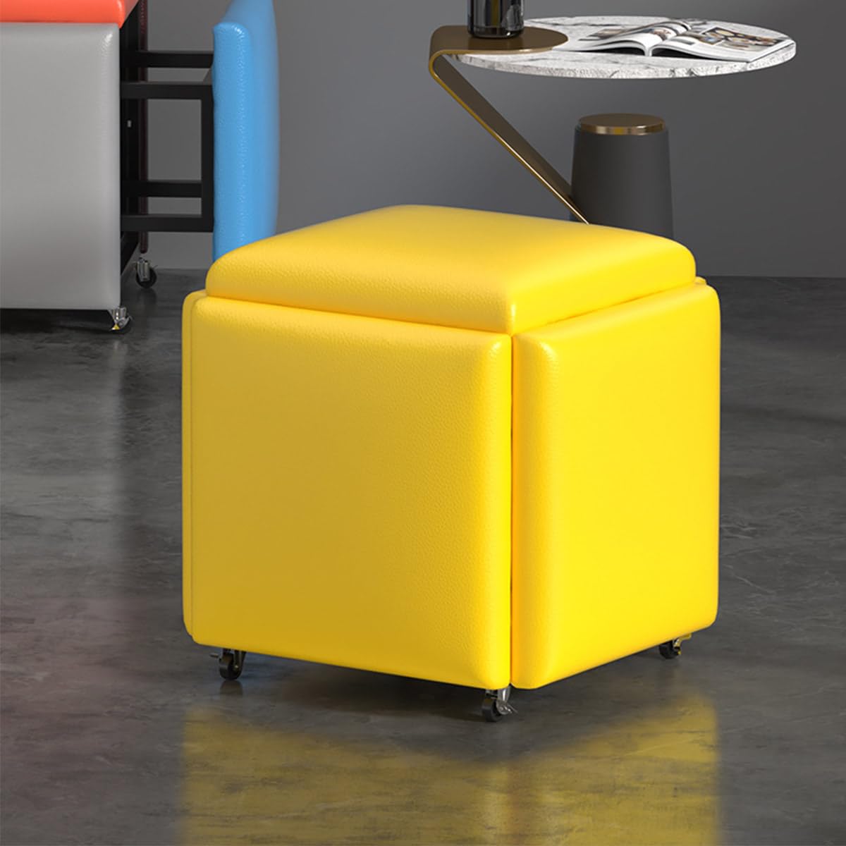 Banc pouf carré modulable en velours pour salon et salle à manger