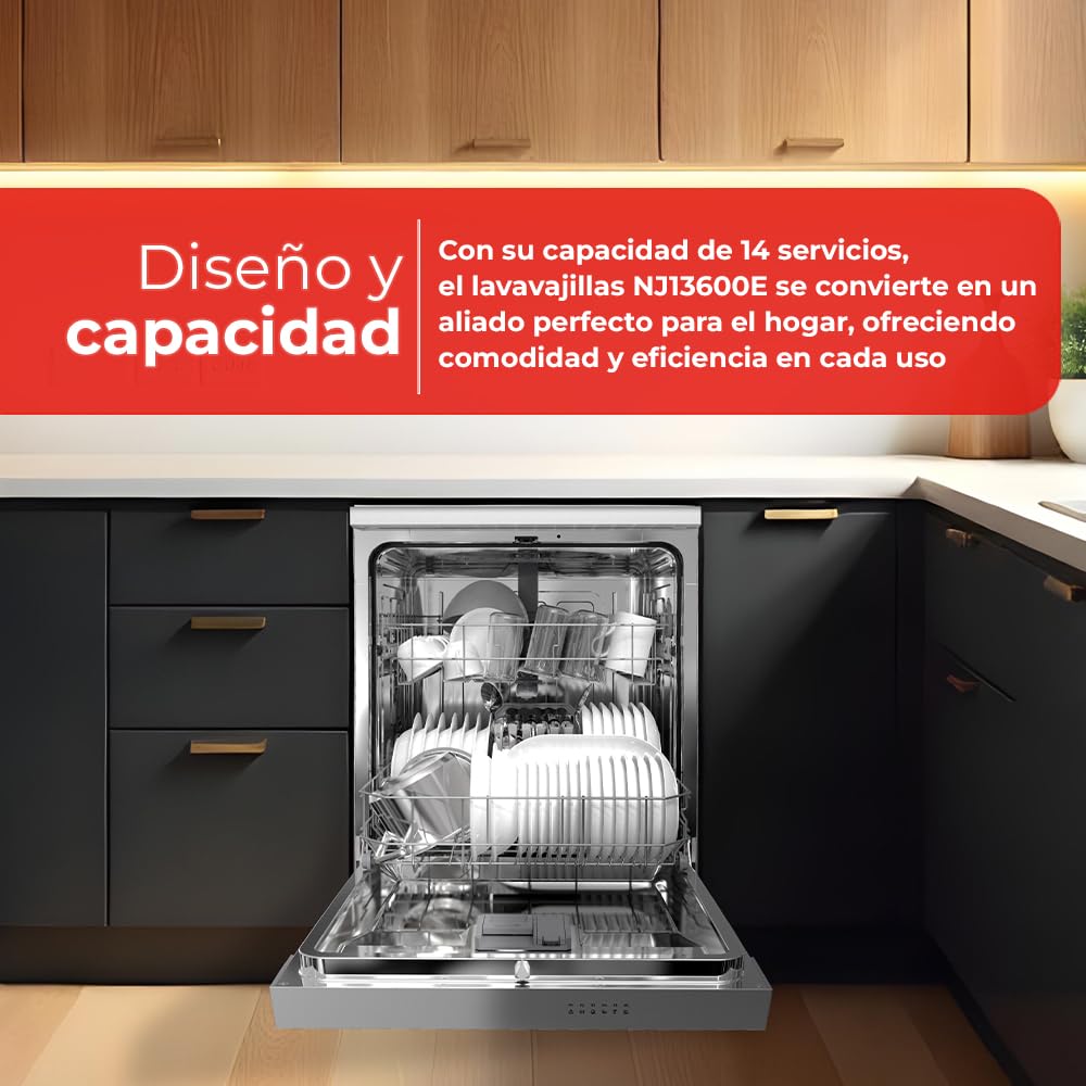 Nilson Lavavajillas 60cm Inox NJ13600EX. 1890W, 14 Cubiertos, 2 Bandejas, 6 Programas, Display LED táctil, Función Stop&Go, Eficiencia Energética Clase E — view 3