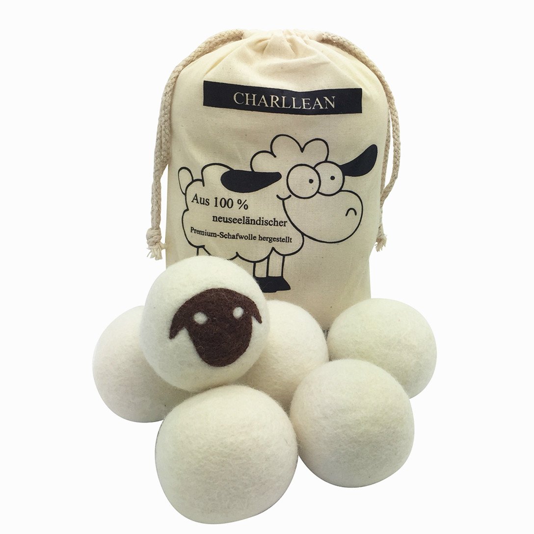 dryer balls, made from 100 % New Zealand premium sheep's wool, tumble dryer balls for tumble dryers, hygroscopic, in addition to static charge.