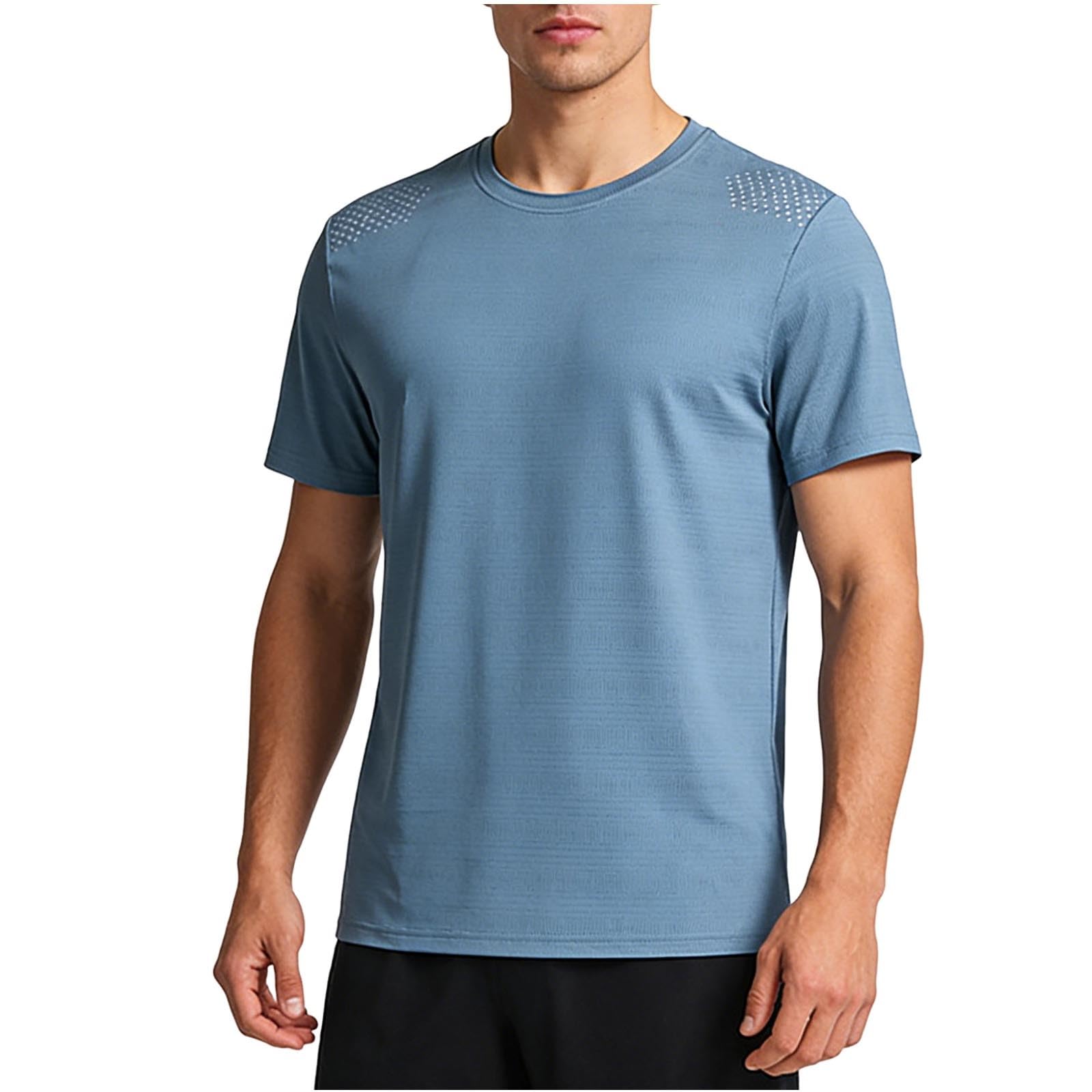 Tshirt Herren Sommer Übergrößen Funktionsshirt Slim Fit Shirt Einfarbig Activewear Weich Wandershirt mit Rundhals Freizeit Laufshirt Sportshirt Kurzarm für den Sport Hellblau 5XL