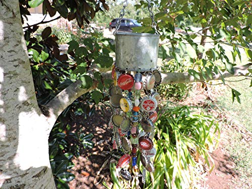 Dr Pepper Meets Coca Cola Bottle Cap Wind Chime with 60 Caps plus Beads (#53)