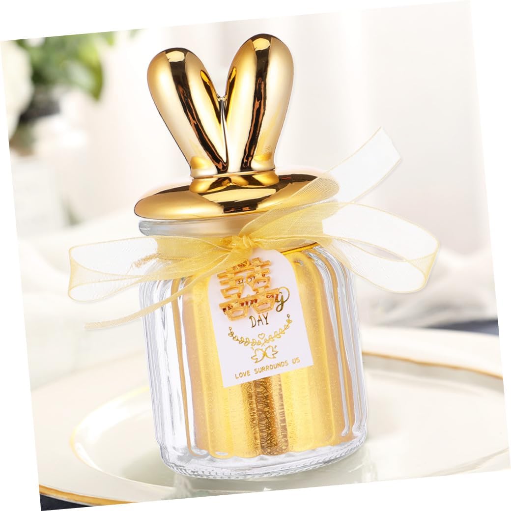 Glass Candy Jar with Ceramic Bunny Ear Lid Sealed Wedding Candy Bottle for Snacks Storage for Party Favors and Boxes