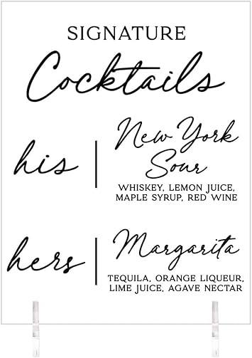 Custom Cocktail Menu for Wedding, Bar Menu Sign, Personalized Drinks Sign, Clear Acrylic Wedding Sign, His and Hers Drinks Bar Menu, Signature Drink Sign, Modern Wedding Decor