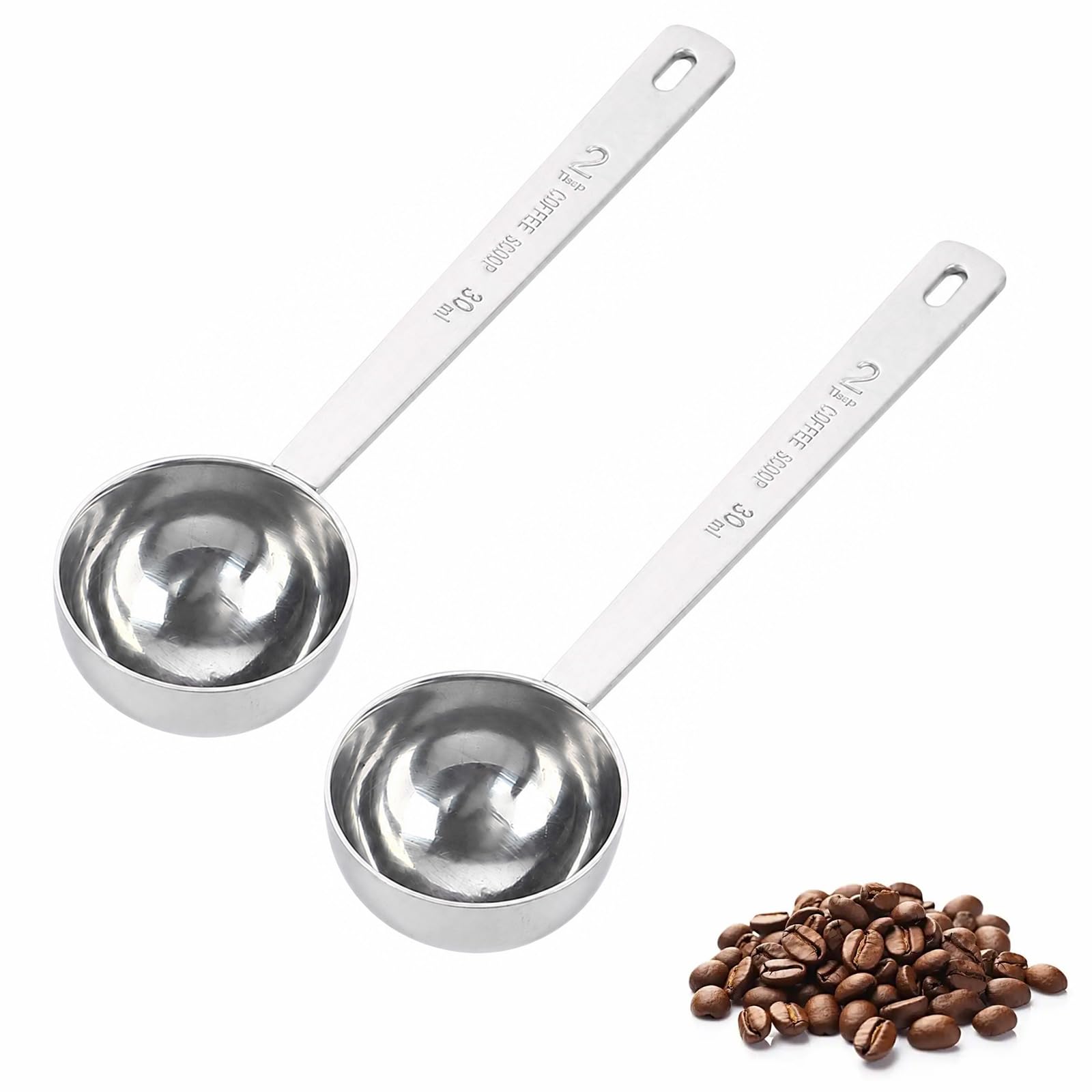 DCYQAIN 2 Pack 30ml Stainless Steel Measuring Spoons, Long Handle Coffee Tablespoon Scoops for Coffee Milk Powder Flour Tea, Dishwasher Safe Kitchen Measuring Tool