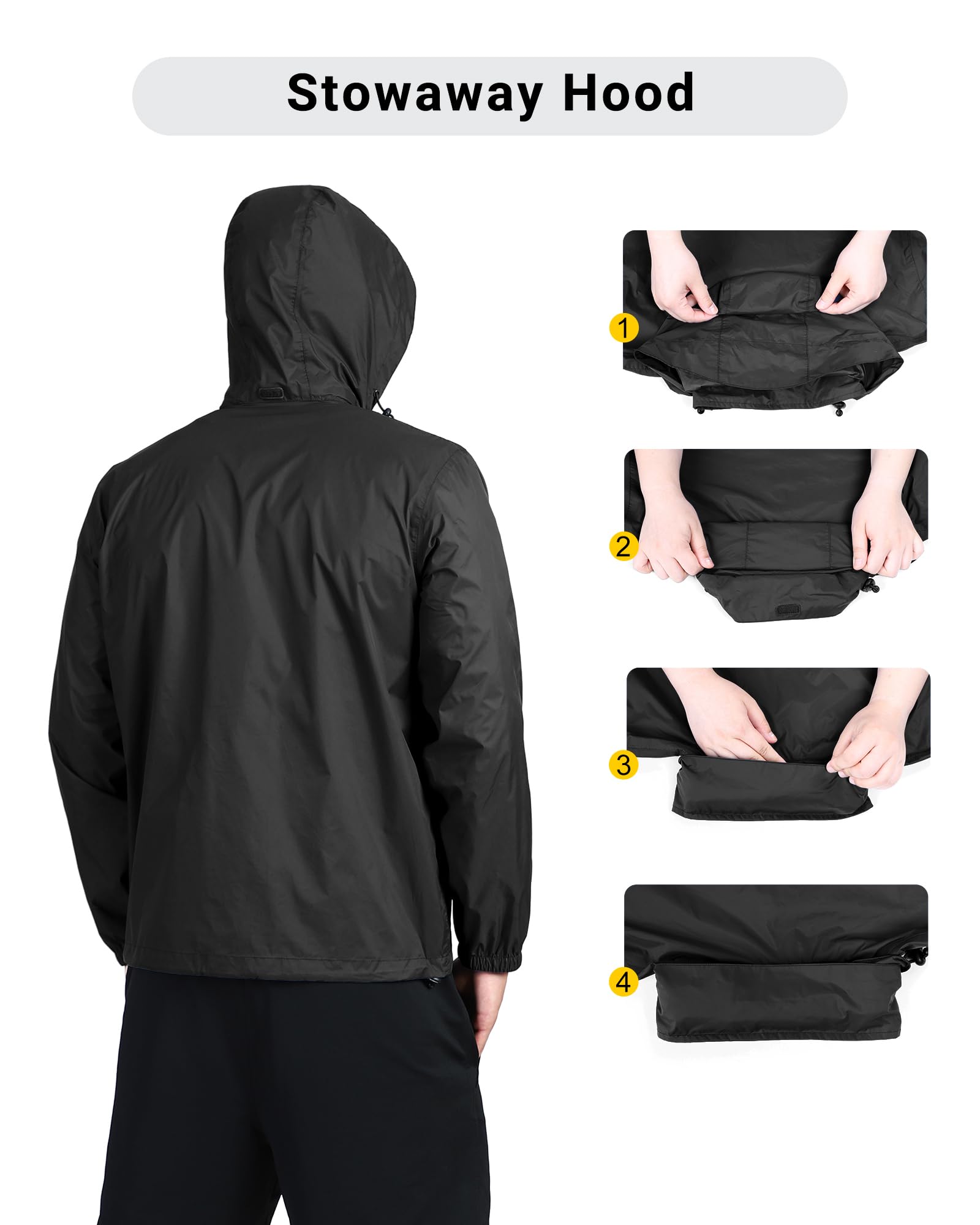 Outdoor Ventures Męska kurtka przeciwdeszczowa, wodoszczelna, ultralekka, cienka, składana kurtka przeciwdeszczowa, oddychająca kurtka rowerowa, sportowa