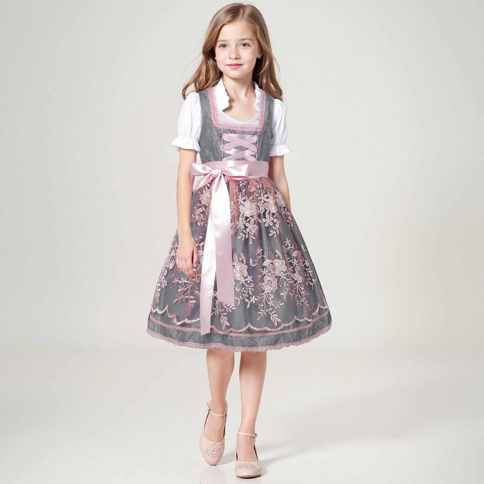 Dirndl Mädchen Oktoberfest Kleid Kinder Mit Schürze Kinderdirndl Midi Kleider Für Trachtenmode Mittelalter Kleidung Trachtenkleid Kurzarm Partykleid Festlich Girl Outfits Für Oktoberfest Dirndl Kinder
