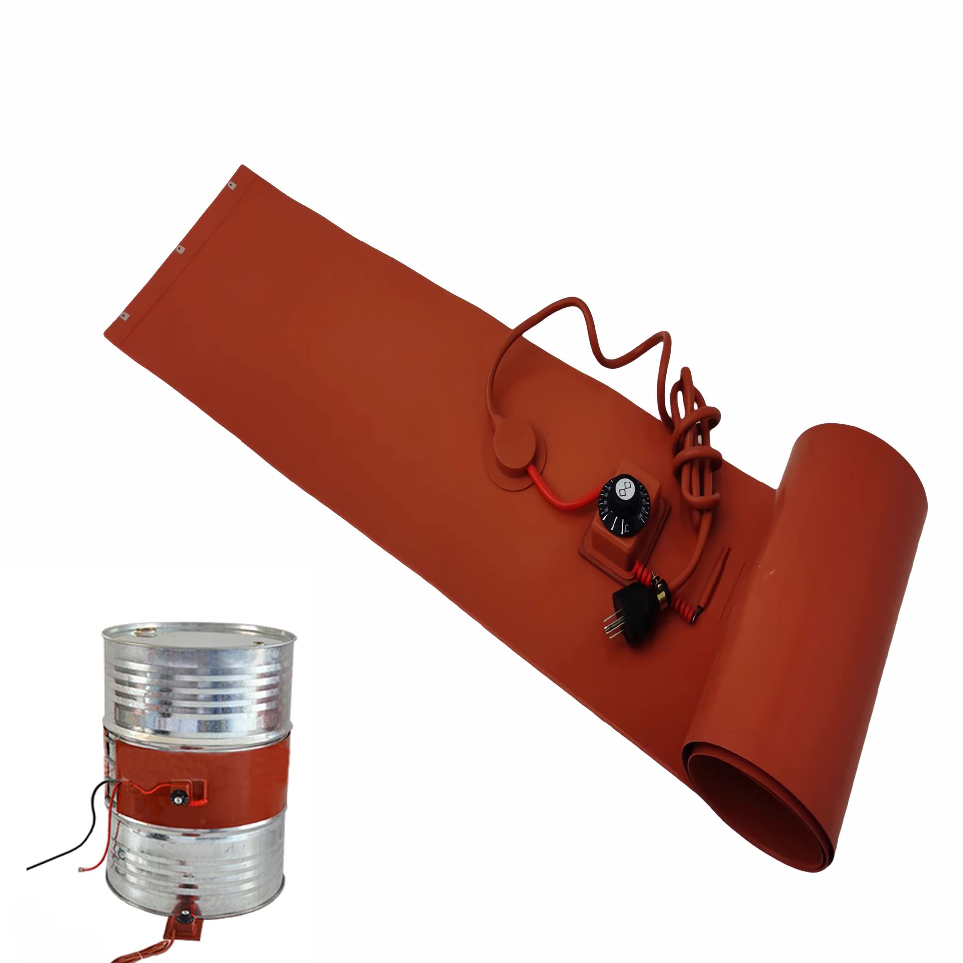 INTSUPERMAI Metal Drum Heater Silicone Oil Drum Heater Rubber Heater Silicone Heating Blanket Temperature Control for Preventing Solidification 1.8mm/0.07in Thickness 110V