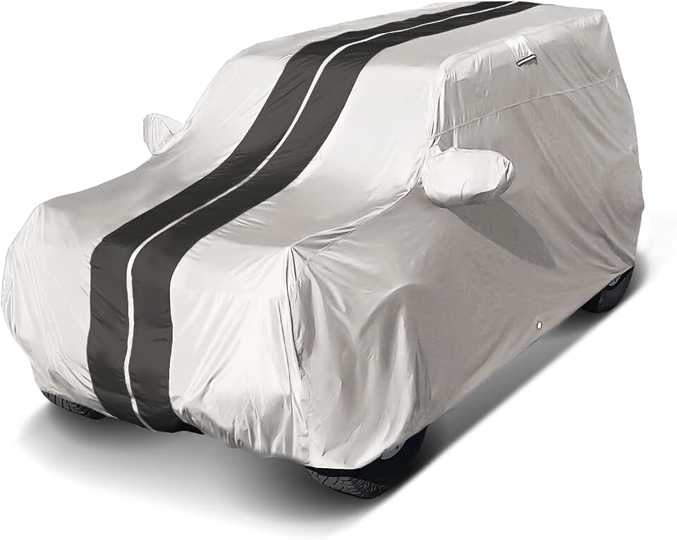 iCarCover Premium Custom SUV Cover for 2023-2026 Mercedes-Benz EQE-Class, EQS-Class Heavy Duty Waterproof All Weather Rain Snow UV Protector Full Exterior Indoor Protection (Stripe - Light Gray/Black)