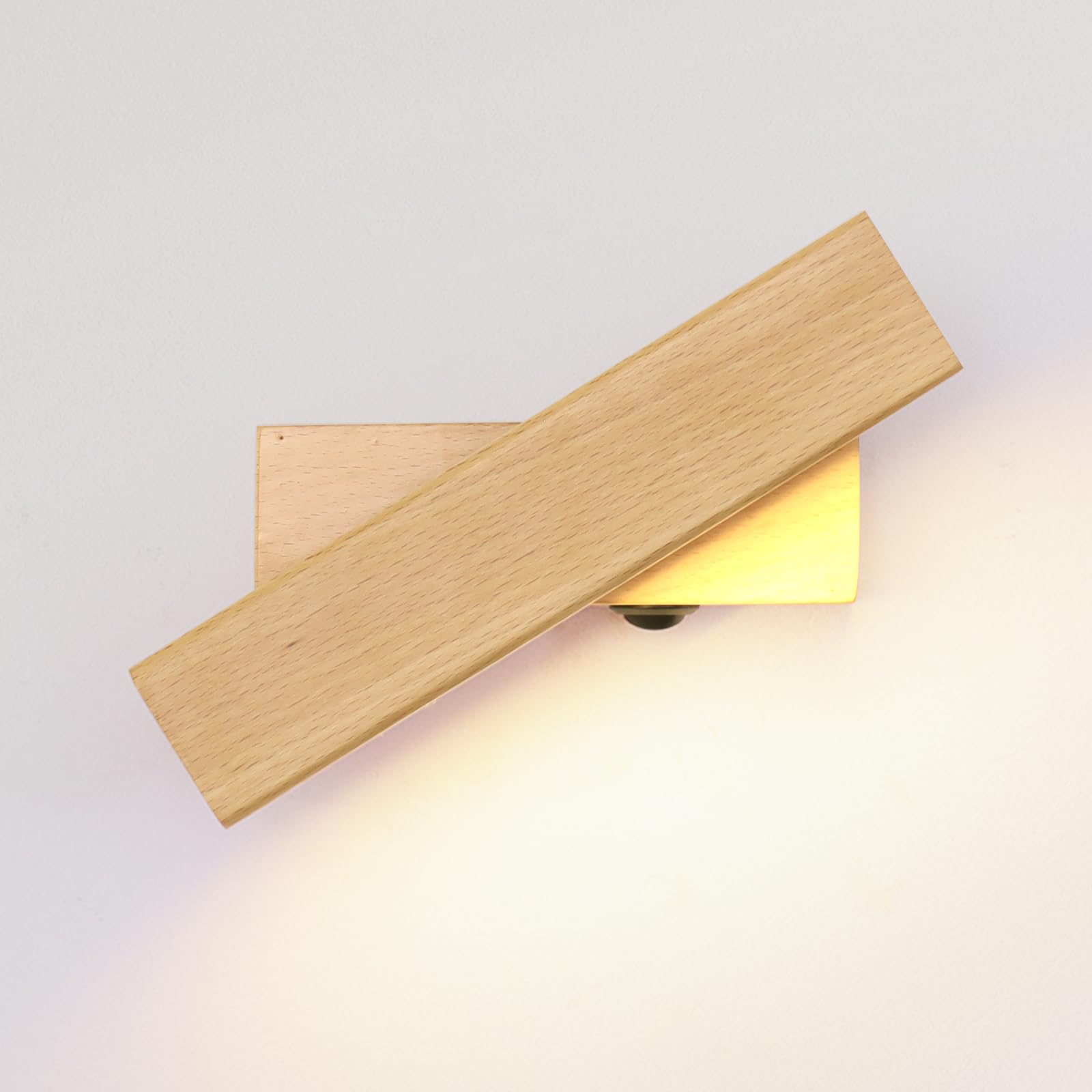 Schindora Wood LED Wall Lights Indoor,4W 3000K Wall Lights for Living Room with Switch,360° Rotatable Modern Bedroom Lamp for Bedside Hallway,21Cm