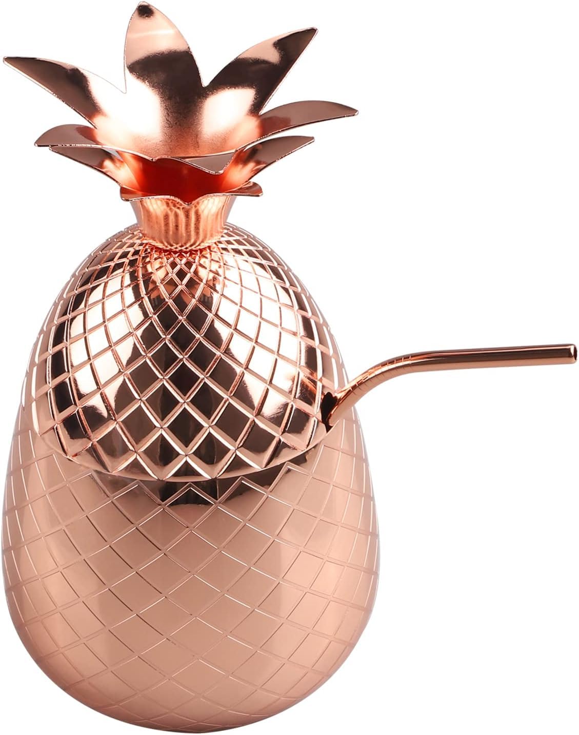 Pineapple Shape Cocktail Cup Stainless Steel Cocktail Drinking Shaker with Straw for Cocktail, Juice, Beer 500ml Pineapple Drink Cups Cocktail Drinking Glass for Home Party Accessories, Rose Gold
