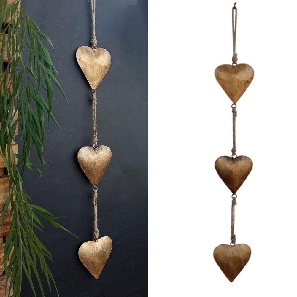 Vintage Metal Heart Wall Art,66cm Rustic Heart Hanging Ornament Antique Rustic Farmhouse 3D Love Hearts Shaped Sign Pendants with Rope for Home Bedroom Office Indoor Outdoor