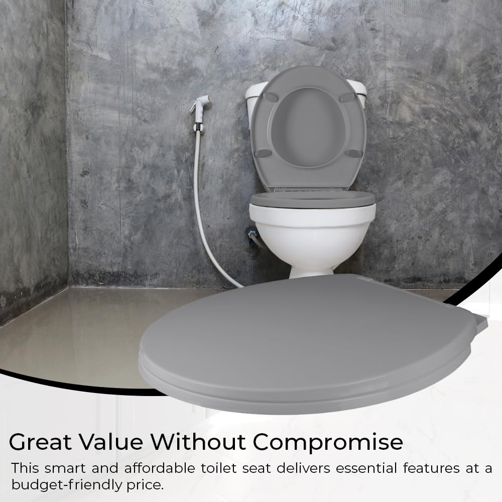 ARVO Soft Close Toilet Seat - Fits Most Standard Pans, Adjustable Bottom Hinges - Value Range Oval Light Weight Toilet Seat - Grey - Image 4