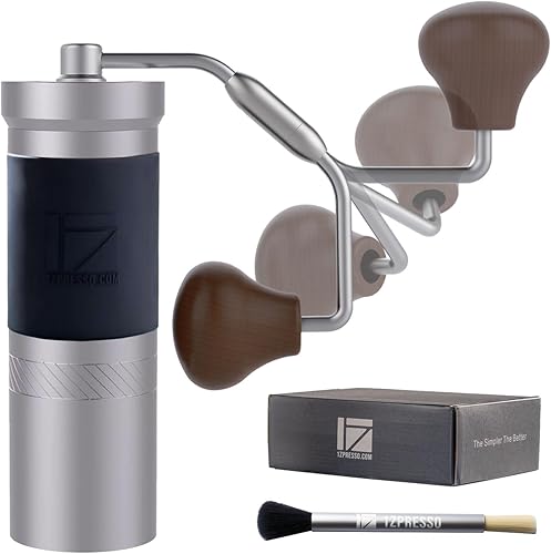 1Zpresso JX-Pro S - Molinillo de café manual, capacidad plateada, 1.23 oz con montaje de rebabas cónicas de acero inoxidable, mango plegable, ajuste