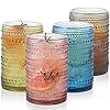 POLIDREAM Vintage Glassware Set - 4pcs Multicolor 15.2oz Hobnail Drinking Glasses for Beer, Cocktail, Soda & Juice - Embossed Old Fashioned Glassware with Four Unique Colors