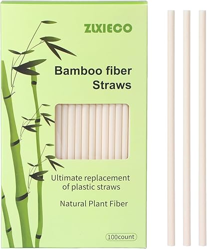 Pajitas desechables, 100 popotes de fibra de bambú de 7.8 pulgadas de largo, las pajitas biodegradables sostenibles son una excelente alternativa