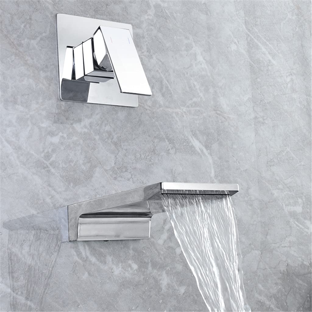 Waterfall Spout Basin Faucet Brushed Gold Bathroom Washing Basin Tap Wall Mounted Single Handle Hot Cold FA Color