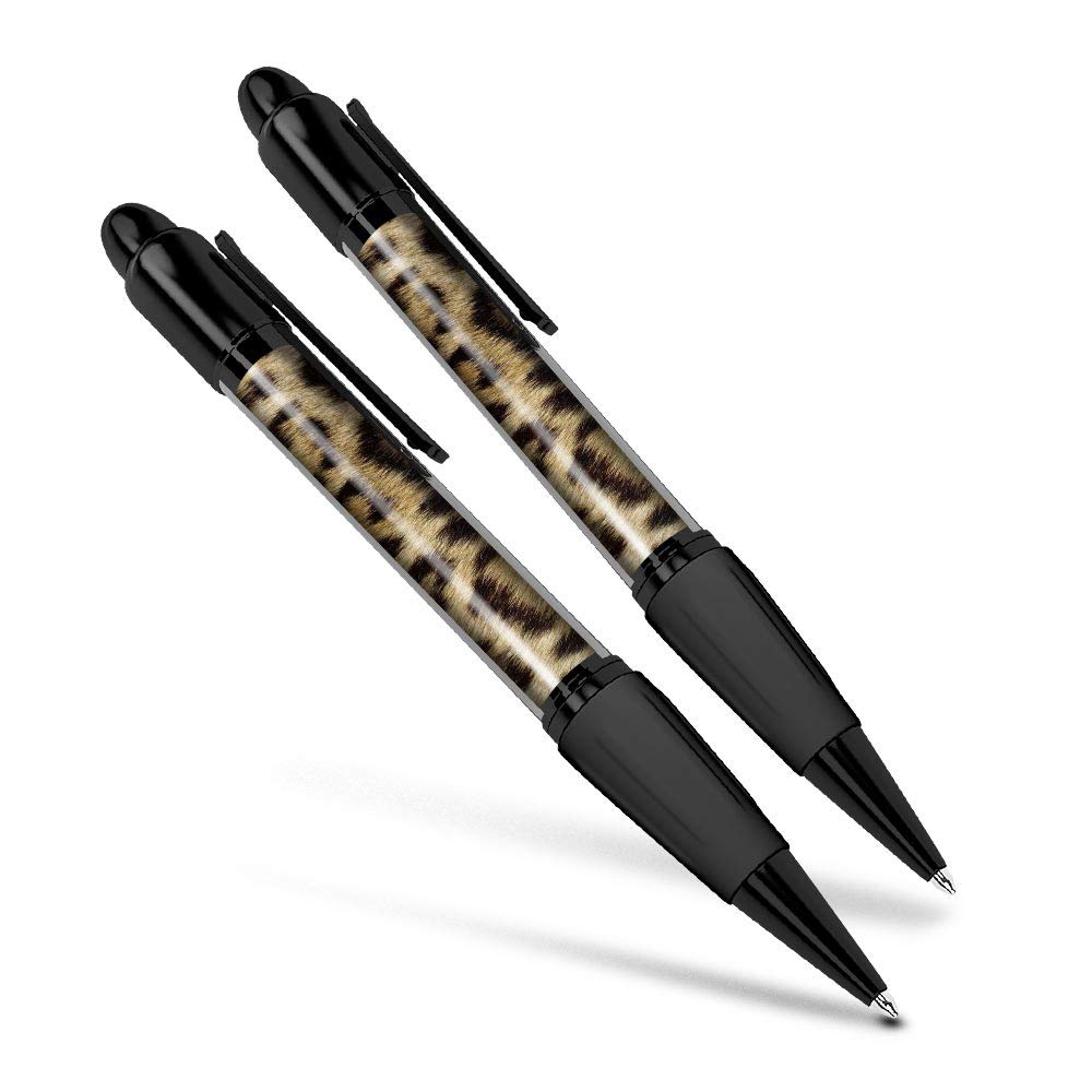 Beautiful and comfortable Set of 2 Matching Pens - Wild Animal Print Leopard Cat Fur #46431, black or gray, 2 count (Pack of 1)