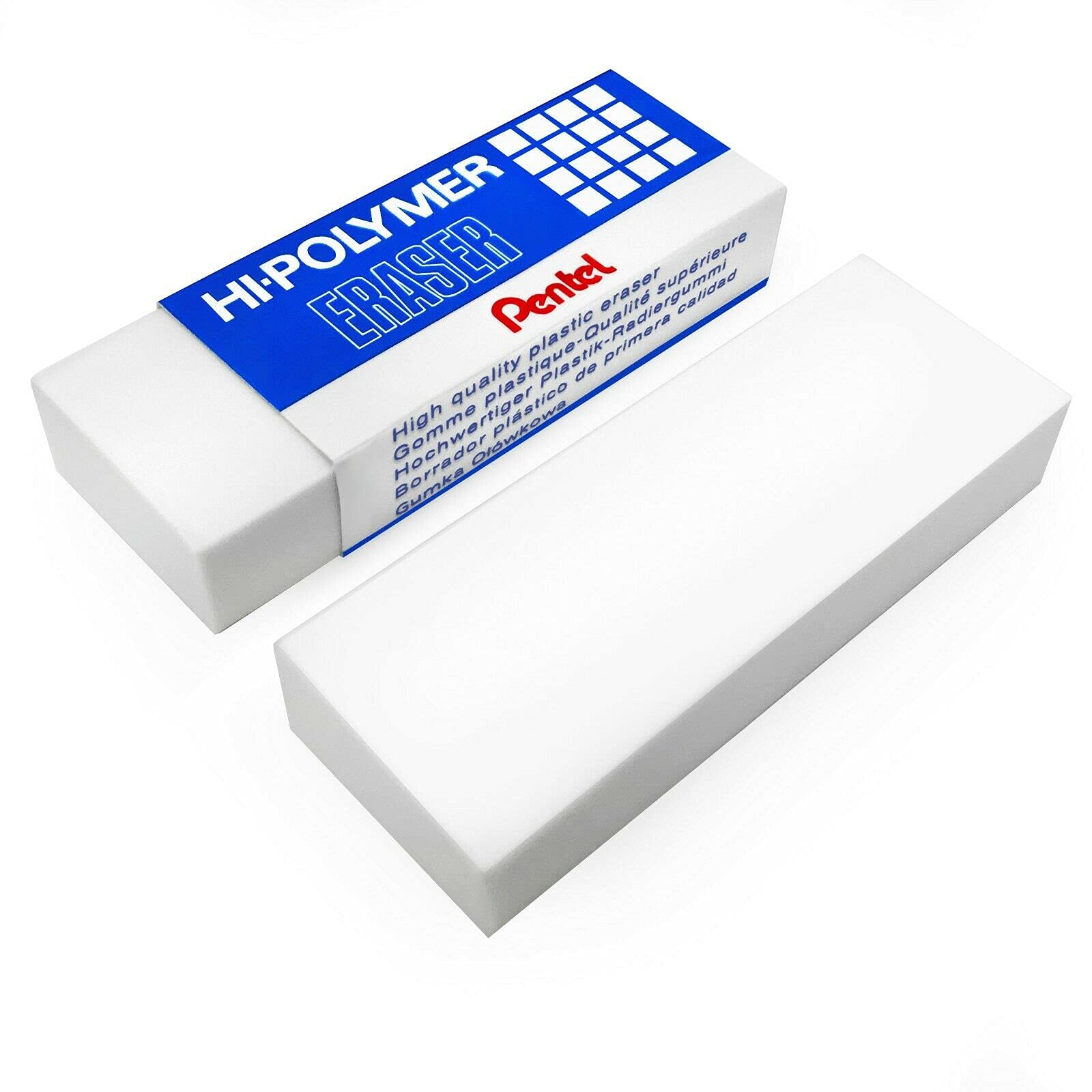 Pentel Wysokiej jakości plastikowe gumki Jumbo - białe - opakowanie 2 szt. - zawiera 2 linijki Pentel