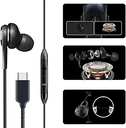 Fones de Ouvido com Fio Entrada USB Tipo C Microfone Embutido Redução de Ruído Compatível com iPhone, Samsung Galaxy Android, Motorola, LG Som Extra Bass - Rodrigues Shop.