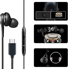Fone de Ouvido Com Fio Tipo C Entrada Tipo C Com Microfone e Controle de Áudio Isolamento De Ruído Compatível com Samsung, Galaxy, Xiaomi, Motorola, Lg, Som Extra Bass – Rodrigues Shop (PRETO)