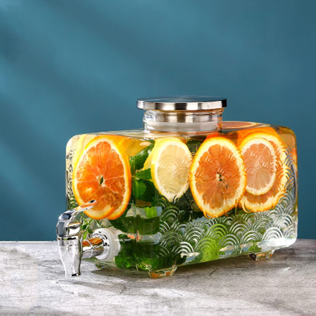 Dispenser per bevande in vetro con beccuccio, barattolo per acqua fredda per bevande self-service, ideale per tè al sole, tè freddo e bevande infuse alla frutta, perfetto per feste