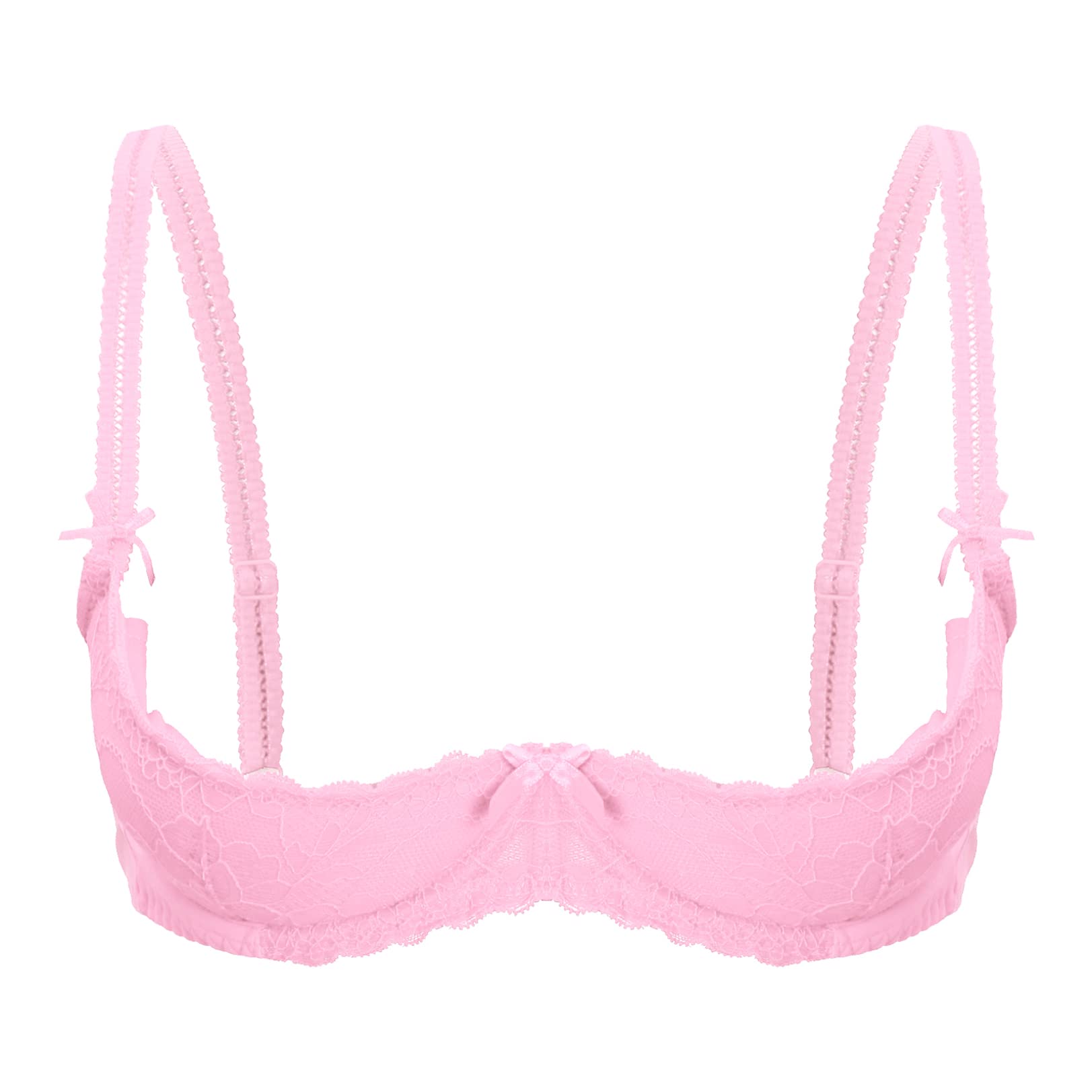 Women's Sexy 1/4 Cup Lace Bra Balconette Mesh Underwired Unlined Demi Shelf Bra Daily Wear