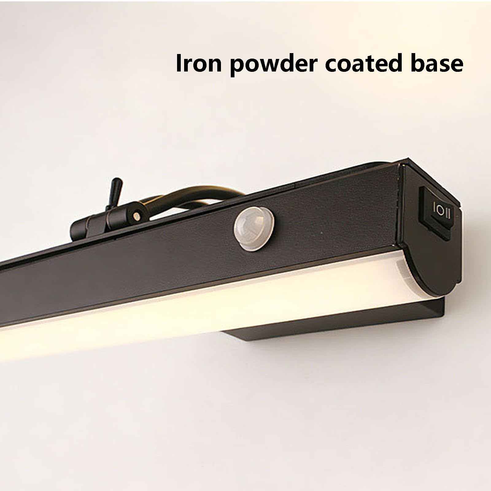 Espejo Baño LED Apliques de Pared con Interruptor Lámpara de Pared con Sensor de Movimiento Iluminación de Pared USB Recargable para Maquillaje Baño Dormitorios (Negro-Luz Cálida,42cm)