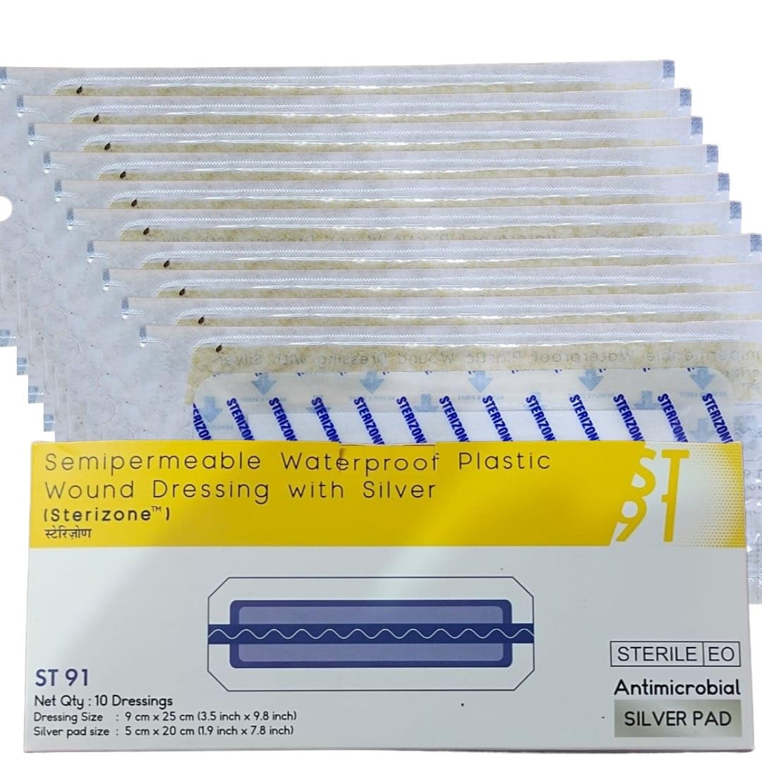 semipermeable waterproof plastic wound dressing with silver Sterizone-91 Semipermeable Waterproof Plastic Wound Dressing with Silver  Pad, Sterile, 9cm x 25cm, 10 Dressings : Amazon.in: Health & Personal Care