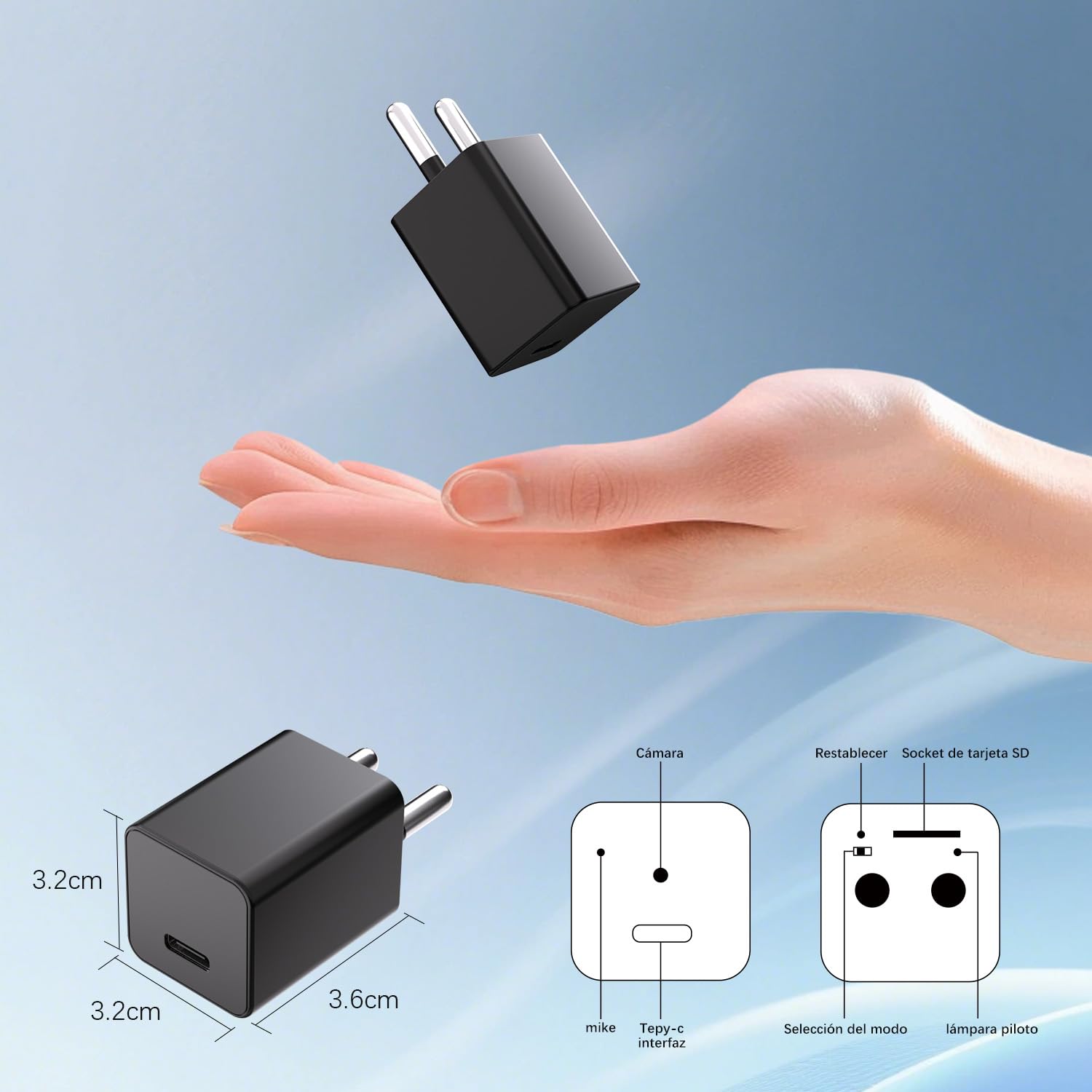 Mini Cámara Espía en Cargador USB, Vigilancia Oculta HD 1080P con Detección de Movimiento, Grabación en Bucle para Hogar y Oficina