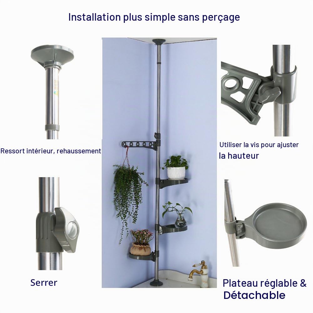 BAOYOUNI Etagere pour Plantes Interieur de 5 Niveaux Metal Etagere Fleur Étagère Pot de Fleur Support Plante Tige Télescopique Réglable en Hauteur (90-140cm) - (135-185cm), Gris