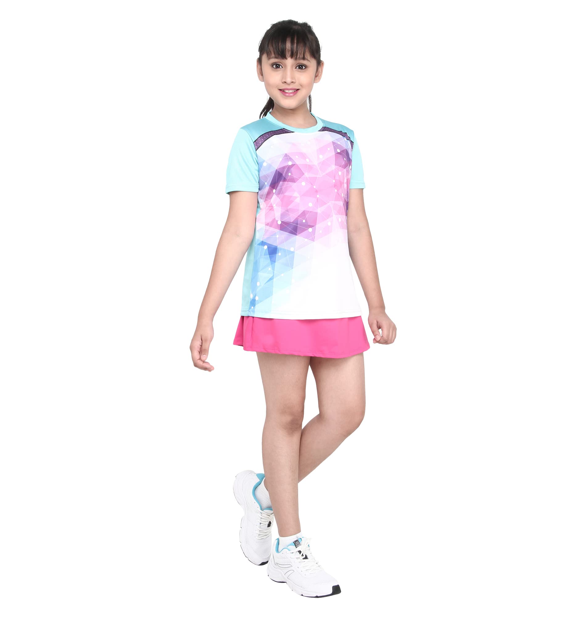 Qiddo Sports Girls T-Shirt | Turquoise Blue | 6-7 Years | All Over Print | Dry Fit | Moisture-Wicking | Fast Dry | Girls Sportswear | Kids Sportswear | Activewear T-Shirt | Sports Jersey | Breathable 1