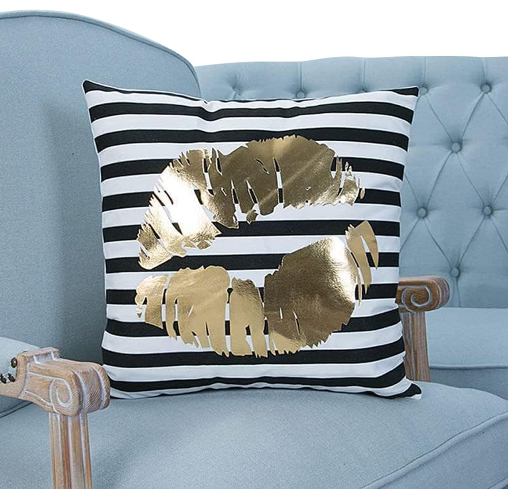 COOLBABY Pillow Case Gold Bronzing Fashion Cotton Home Decoration Lip Printed Bedroom Luxury Office