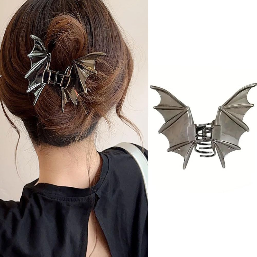 Halloween Bat Hair Claw Clips - Black Bat Wing Shape Hair Clips Gothic Halloween Hair Decoration for Women Thick or Thin Hair Accessories Metal Clamp