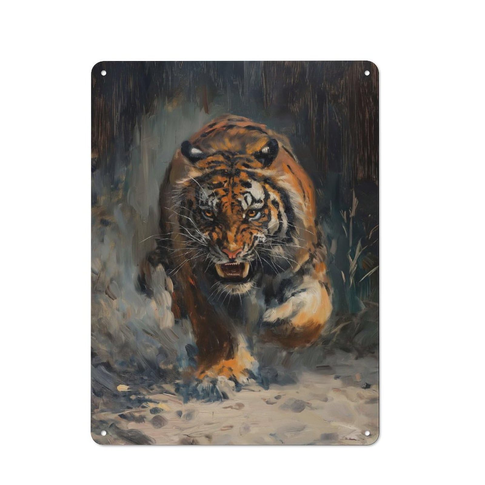 Modern Retro Tiger Angry Scary Hungry Metal Wall Art Sign 40x30cm, Studio Wall Art for Modern Home, Workshop, Office Or Cafe