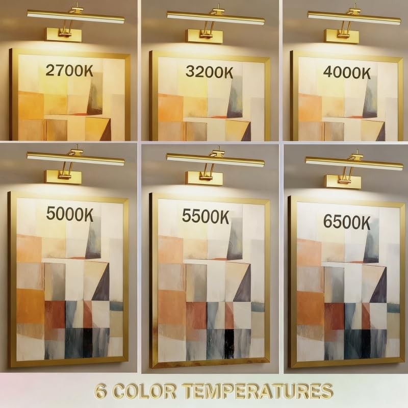 Image of Yuichoy 4 Pack Picture Light Battery Operated for Wall, 16 inch Wireless Art Lighting for Painting, 6 Colors Picture Frame Lights with Remote, Dimmable 5200mAh Gallery Light, Gold