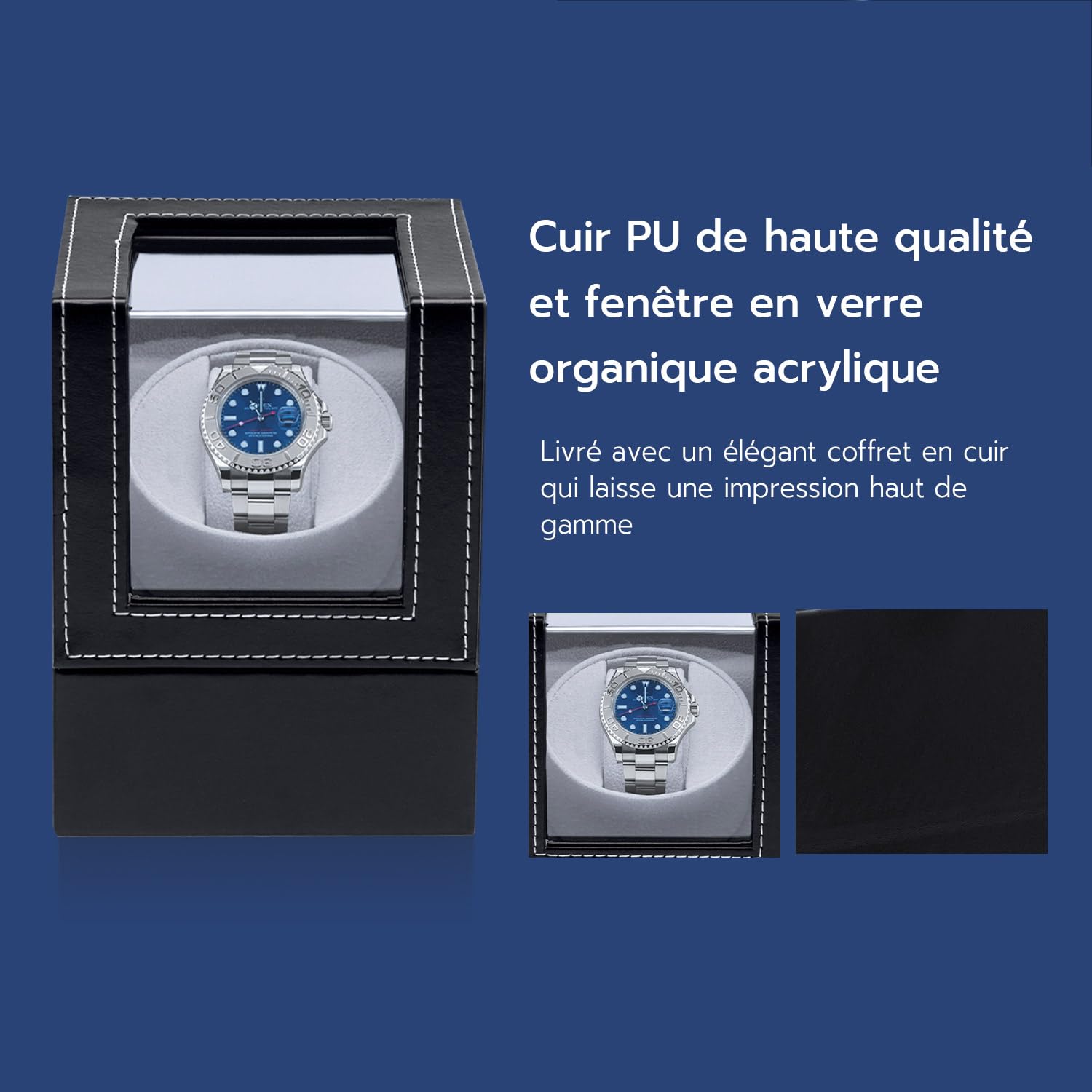 Mcbazel Watch Winder Boîte de Remontoir de Montre Automatique PU Cuir Simple Affichage de Montre Automatique Stockage de Montre Ecrins pour Montres Automatiques Moteur Silencieux Accessoires Montres