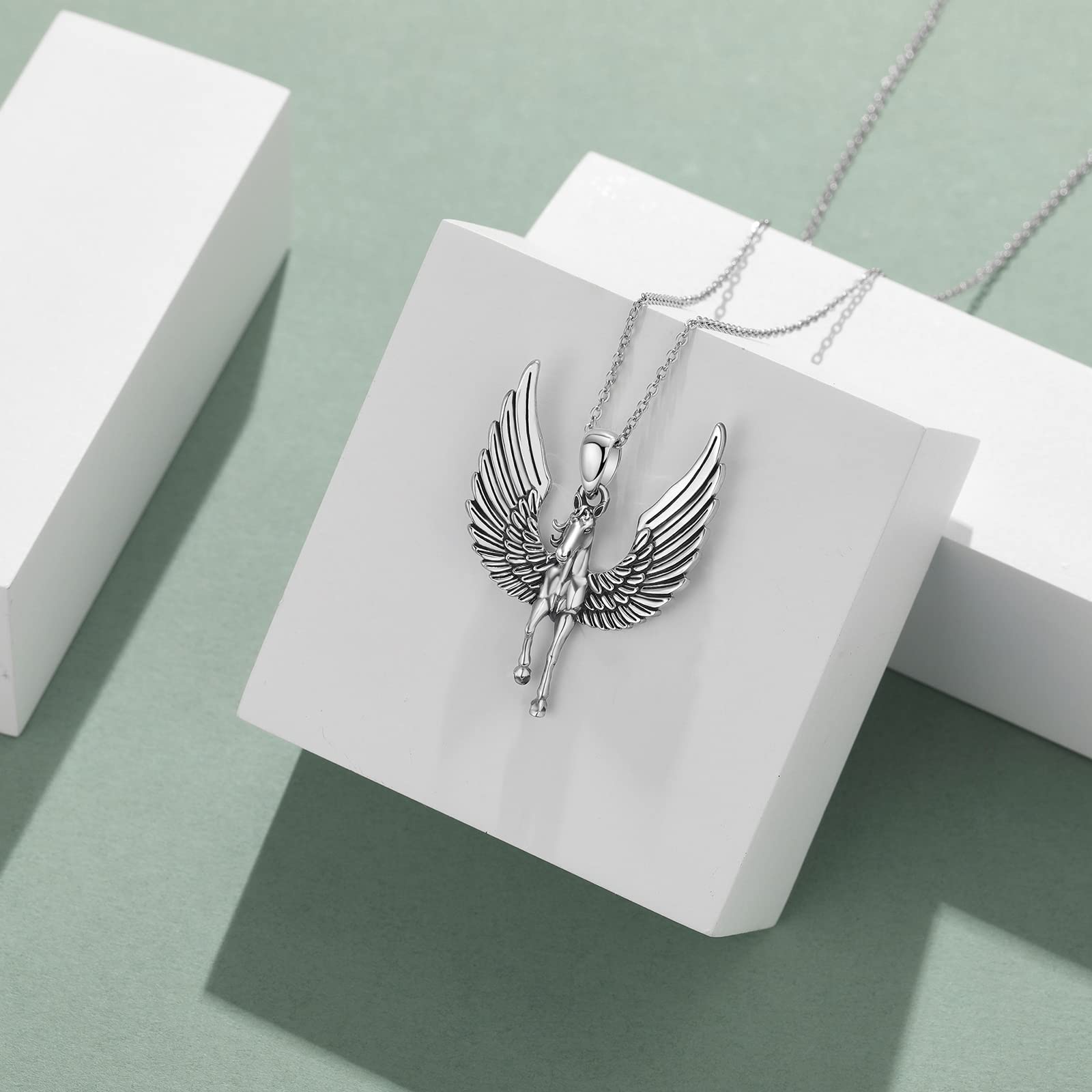 TANGPOET Pegasus Halskette 925 Sterling Silber fliegende Pferd Anhänger, Pferd mit Flügeln Halskette, Pegasus Schmuck Geschenke für Damen Herren