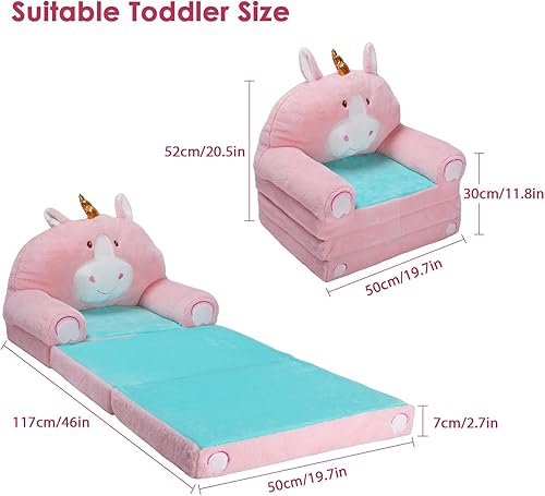 Miniatura 10 de Sillón plegable para niños con respaldo 2 en 1, sofá cama abierto para niños, silla cómoda y suave de dibujos animados para niños, sofá cama ligero