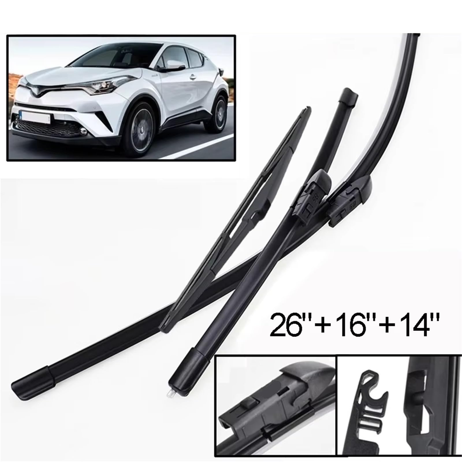 Limpiaparabrisas Trasero Para Toyota Para C-HR Para CHR 2016-2023 Cepillos Para Ventana Parabrisas 26 "+ 16" + 14 "LHD Juego Limpiaparabrisas Traseros Delanteros Escobillas Delanteras
