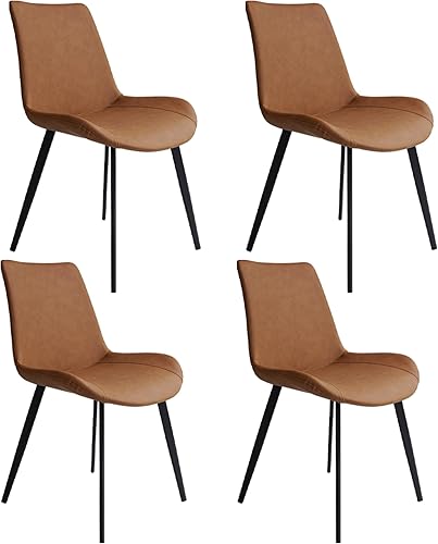 Juego de 4 sillas de comedor modernas, asiento acolchado tapizado de piel sintética y patas de metal resistentes (4 sillas marrones)