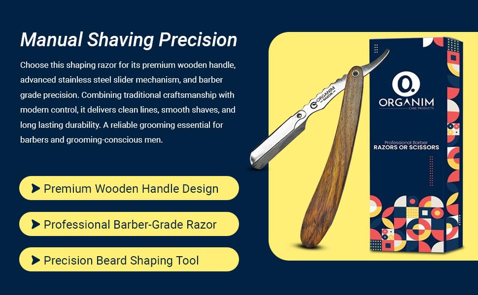 Image of ORGANIM Professional Wood Ustra for Men - Stainless Steel Straight Razor Salon for Barber Shaving - Saloon Style Manual Shave Ustra with Premium Wooden Handle - Beard Shaping & Lining (Blades Not Included)