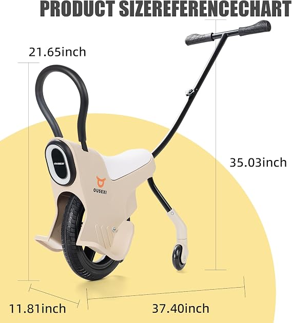Hand Push Unicycle Kids Push Car,2-in-1 Toddler Trike Push Bike Stroller,Parent-Child Play Balance Push Car (White)