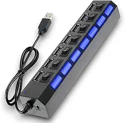 Hub Usb Externo Adaptador 7 Portas 2.0 Usb Led Alta Velocidade Laptop Pc Notebook Carregamento Rápido Expansão Aumento Dispositivos Múltiplos