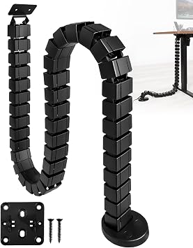 Under Desk Cable Management Kit for Sit Stand Desk, Flexible Spine Raceway