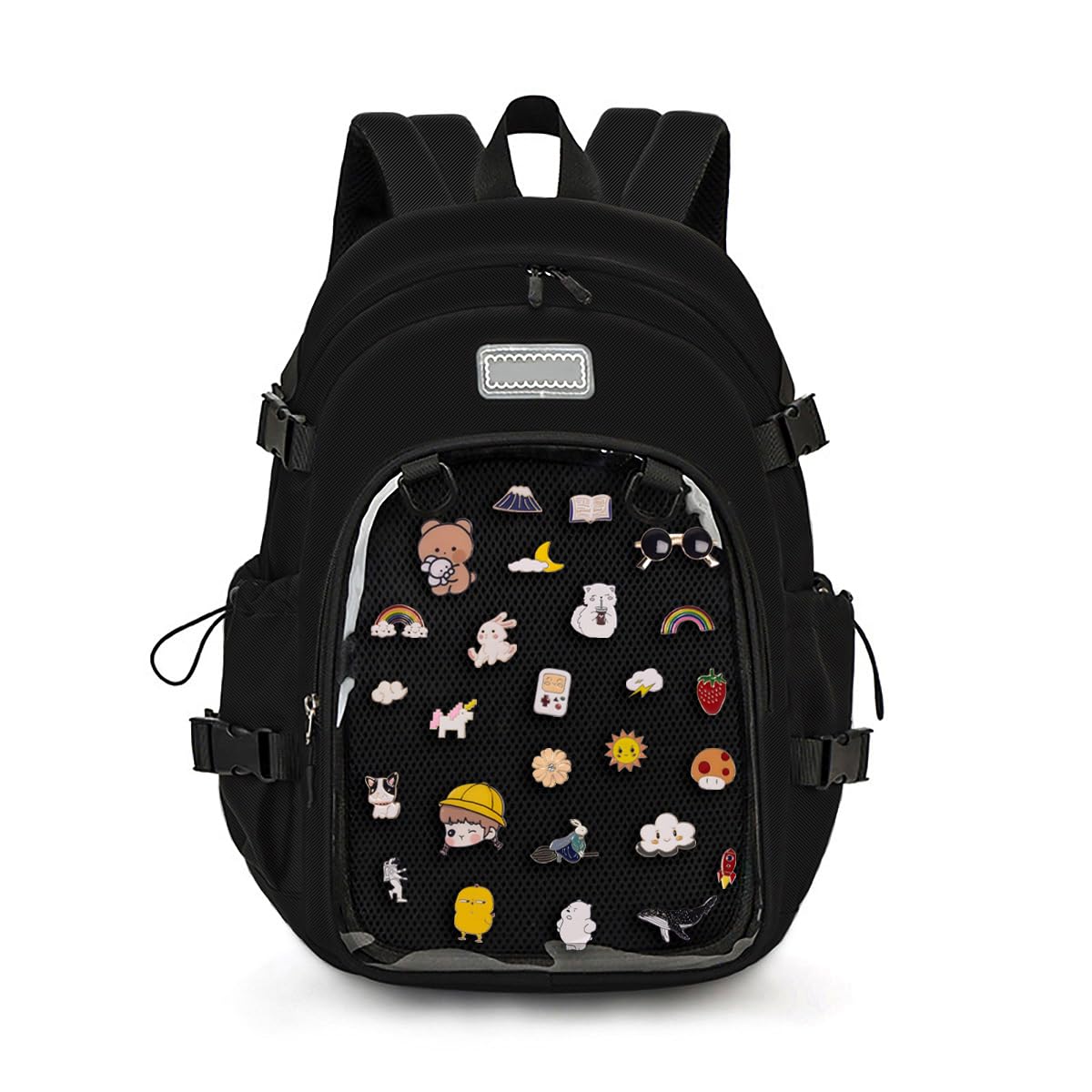 ZJYJING Ita Backpack with Pin Display Insert School Backpack for Girls Cute Ita Bag for Anime Badge Display (Black)