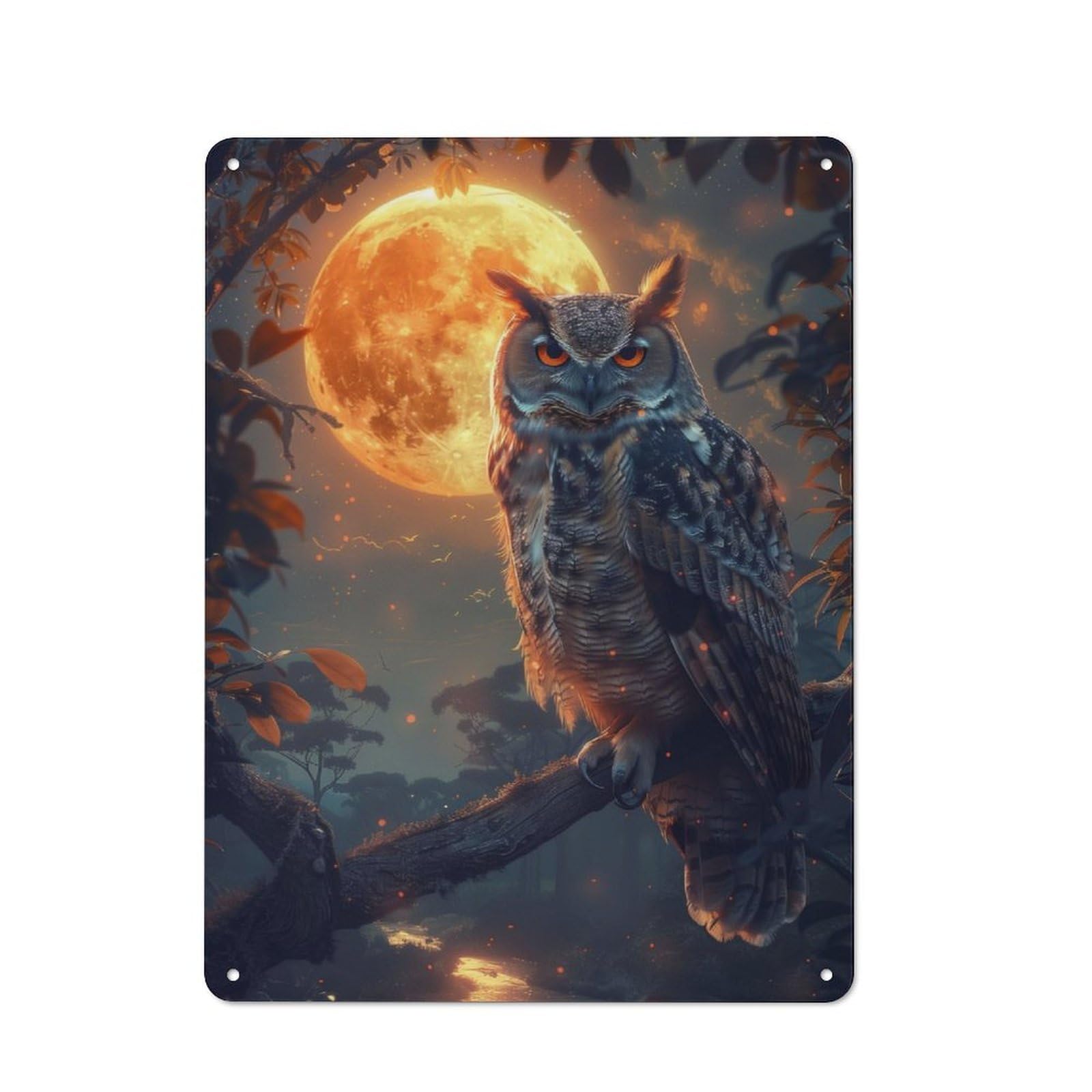 Junmoney Owl And Moon Retro Tin Sign 40X30cm For Garage Wall, For Fans Of Metal Signs And Themed Wall Decor