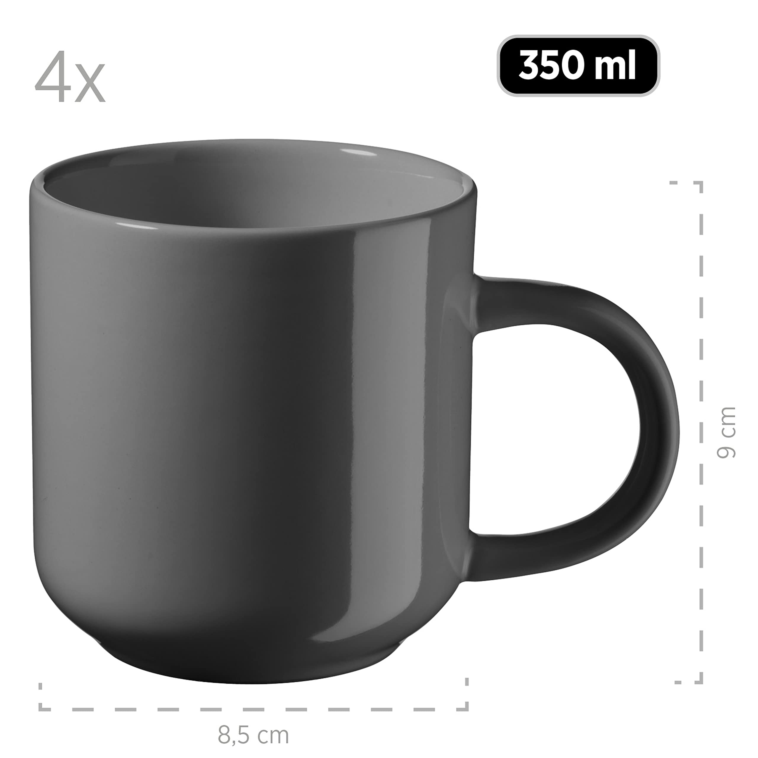 MÄSER Serie Alenia, Geschirr Set für 4 Personen in modernem skandinavischem Design, 16-teiliges Kombiservice aus Keramik in Grau, Steinzeug