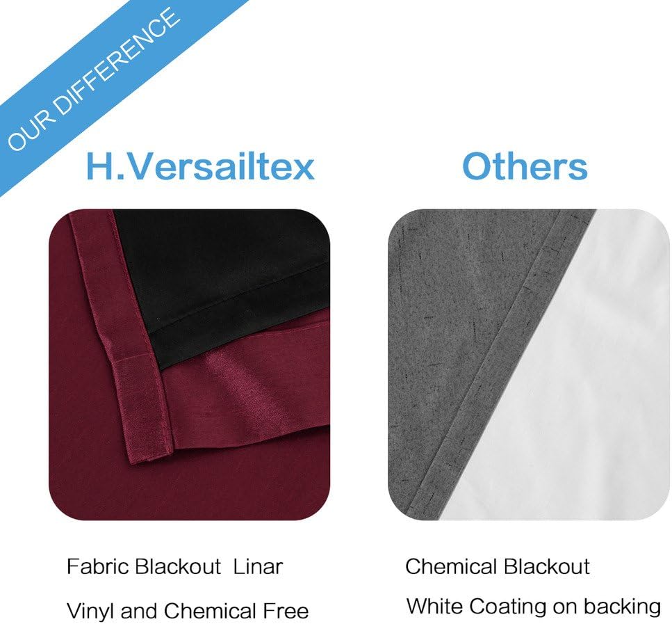 H.VERSAILTEX Elegant Lined Full Blackout Curtain Draperies (2 Panels) - Faux Silk Thermal Insulated Solid Grommet Curtains with Liner Backing for Livingroom/Bedroom (52x84 Inch, Burgundy)